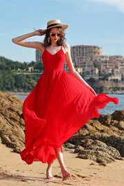 Red Chiffon Summer Long Dress