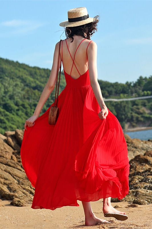 Red Chiffon Summer Long Dress Red / US 12 Red Chiffon Summer Long Dress Red / US 12