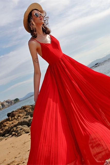 Red Chiffon Summer Long Dress Red / US 12