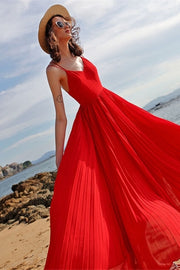 Red Chiffon Summer Long Dress