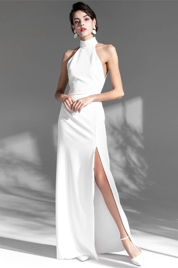 White High Neck Dress with Slit