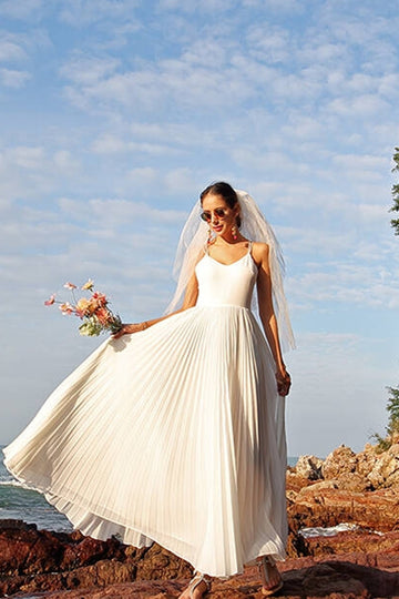 White Pleated Chiffon Long Maxi Dress White / US 16 White Pleated Chiffon Long Maxi Dress White / US 16