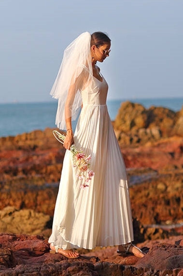 White Pleated Chiffon Long Maxi Dress White / US 16