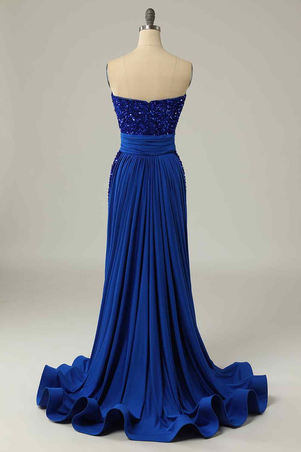 Royal Blue Mermaid Strapless Sequins Slit Long Prom Dress