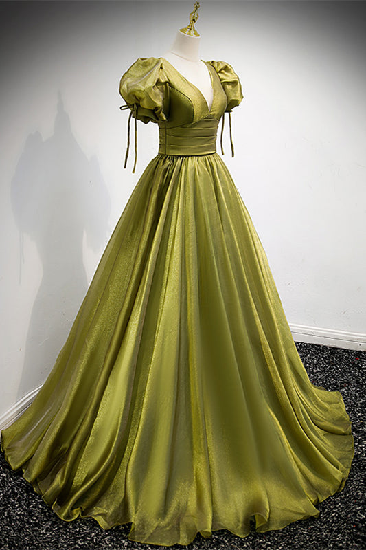 Wedding Gown 80s Puff Sleeve Dress A-Line Sweetheart Neck Satin Yellow Long Prom Dress, Yellow Wedding Gown 80s Puff Sleeve Dress A-Line Sweetheart Neck Satin Yellow Long Prom Dress, Yellow