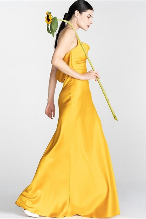Yellow Long Slip Dress with Slit Yellow / US 4