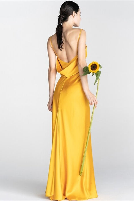 Yellow Long Slip Dress with Slit Yellow / US 14