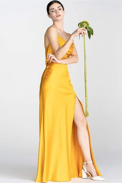 Yellow Long Slip Dress with Slit