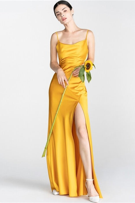 Yellow Long Slip Dress with Slit Yellow / US 14 Yellow Long Slip Dress with Slit Yellow / US 14