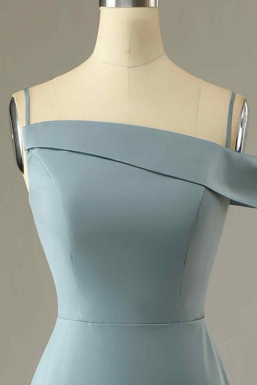 Dolphin Grey A-line Asymmetrical Neck Satin Long Bridesmaid Dress