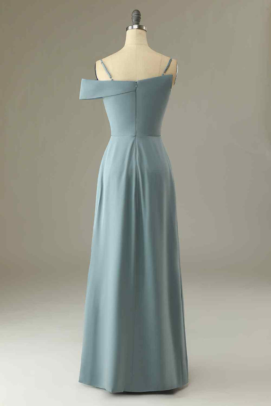 Dolphin Grey A-line Asymmetrical Neck Satin Long Bridesmaid Dress