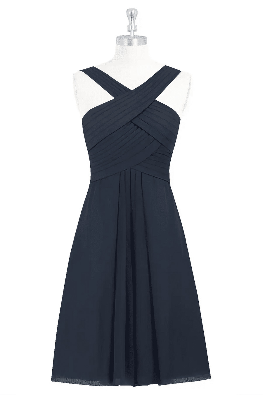 Dark Navy A-line Crossed V Neckline Chiffon Knee Length Bridesmaid Dress Dark Navy / US 2