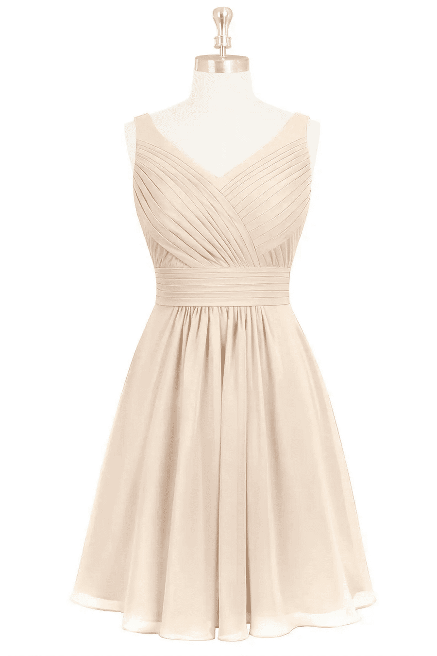 White Alabaster A-line Pleated V Neckline Chiffon Mini Bridesmaid Dress White Alabaster / US 16