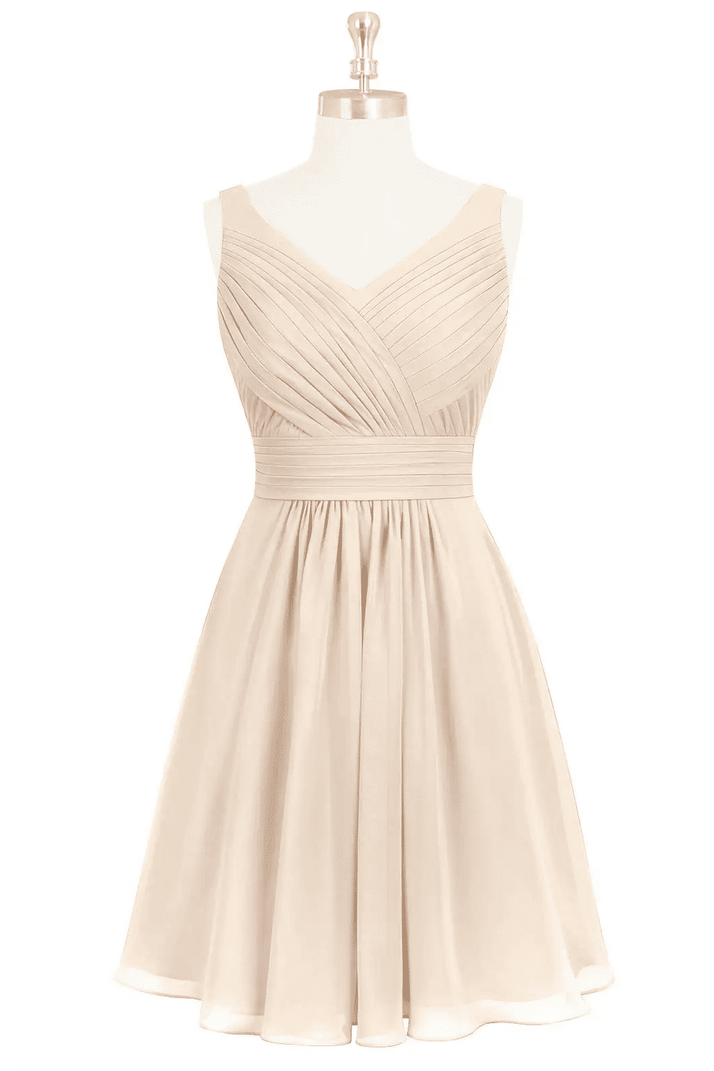 White Alabaster A-line Pleated V Neckline Chiffon Mini Bridesmaid Dress White Alabaster / US 16
