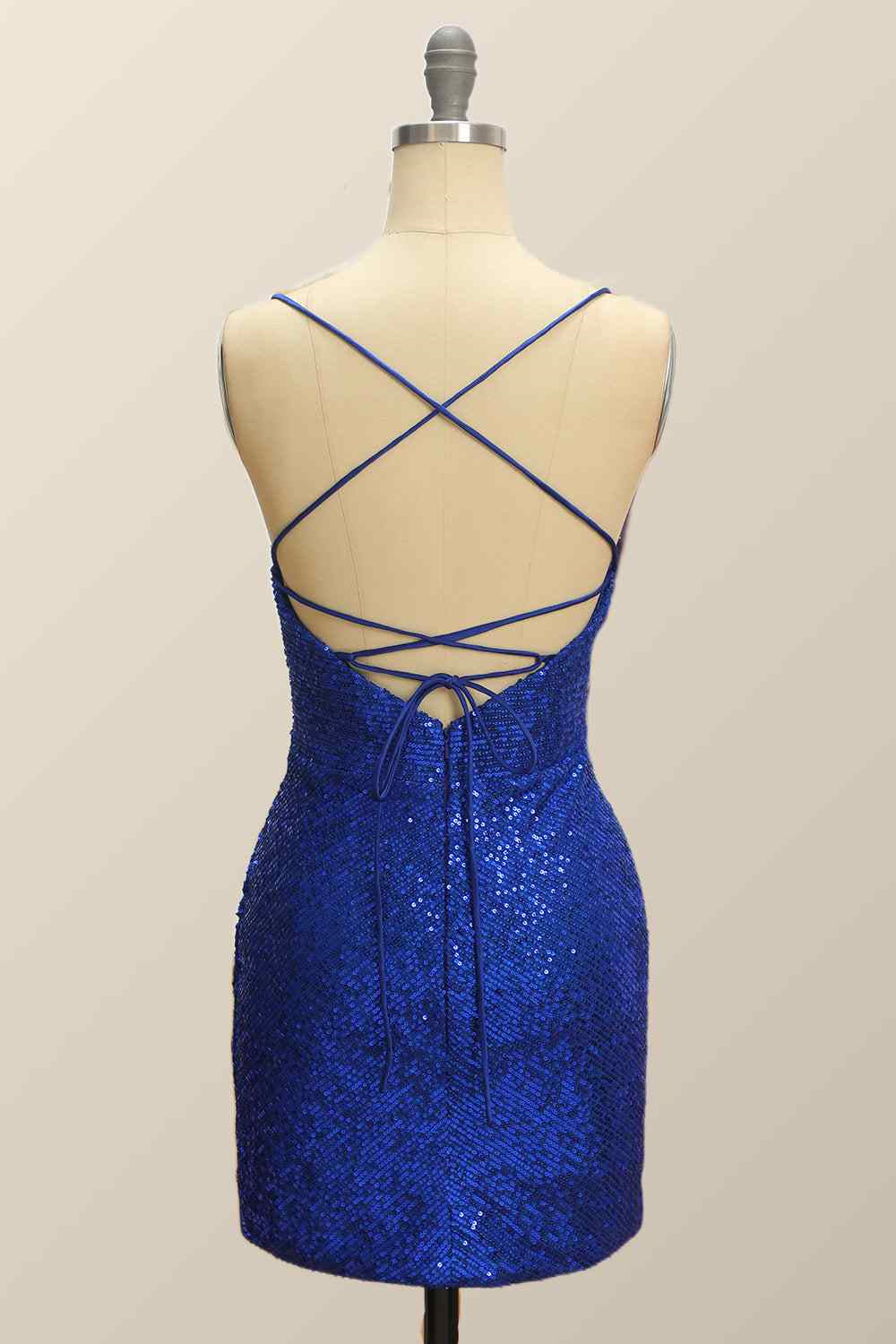Royal Blue Sheath Lace-Up Back Pleated Sequins Mini Homecoming Dress