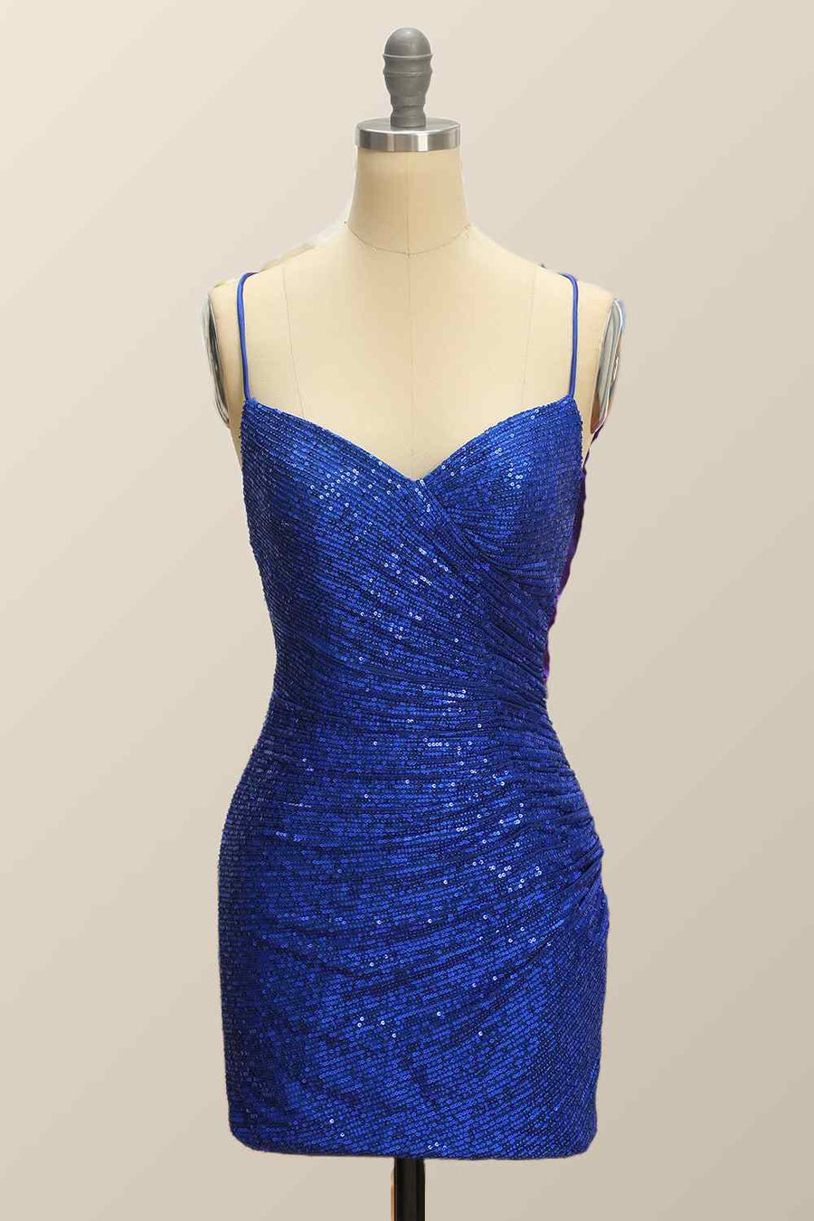 Royal Blue Sheath Lace-Up Back Pleated Sequins Mini Homecoming Dress Royal Blue / US 6 Royal Blue Sheath Lace-Up Back Pleated Sequins Mini Homecoming Dress Royal Blue / US 6