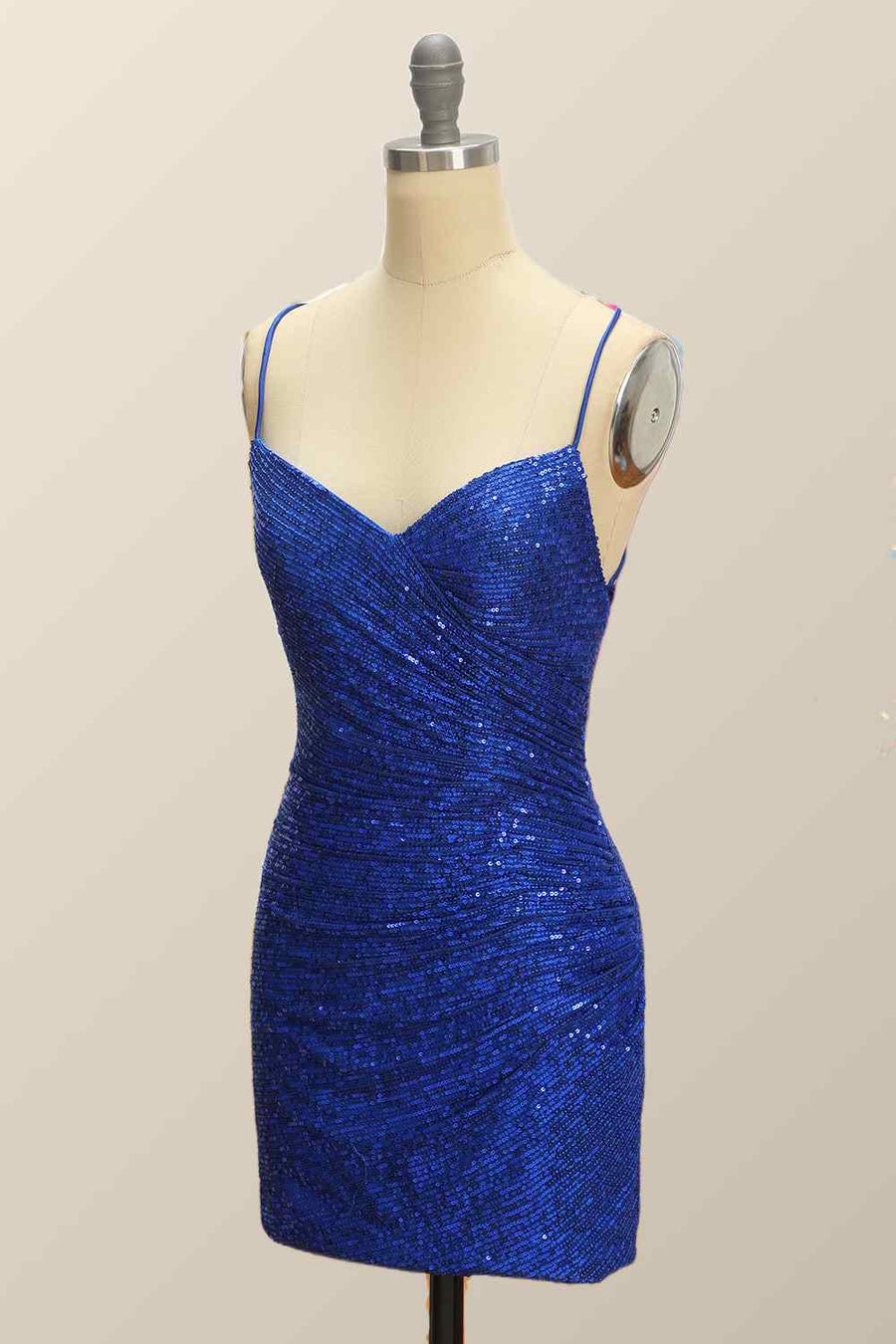 Royal Blue Sheath Lace-Up Back Pleated Sequins Mini Homecoming Dress