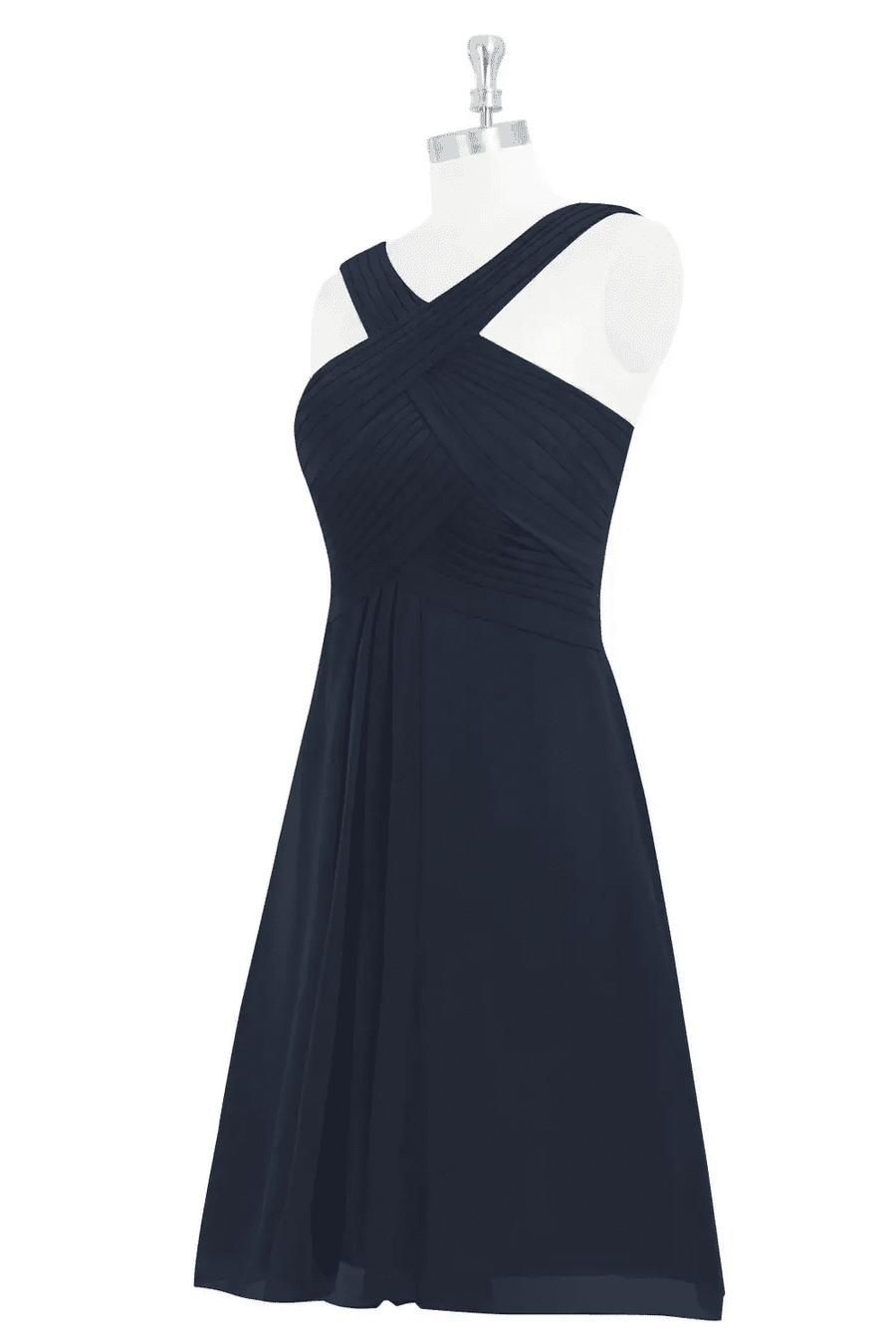 Dark Navy A-line Crossed V Neckline Chiffon Knee Length Bridesmaid Dress