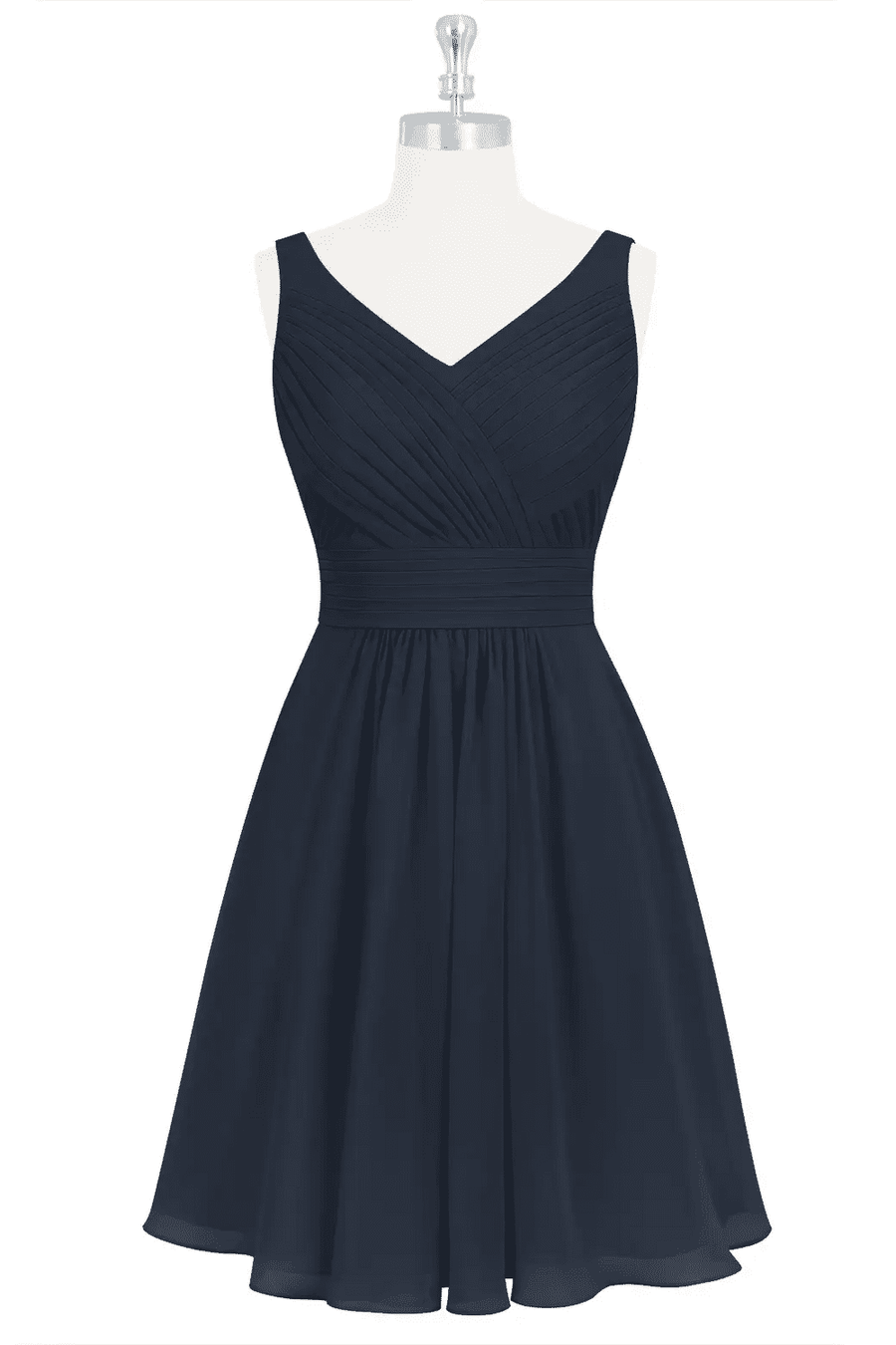 Dark Navy A-line V Neckline Chiffon Knee Length Bridesmaid Dress
