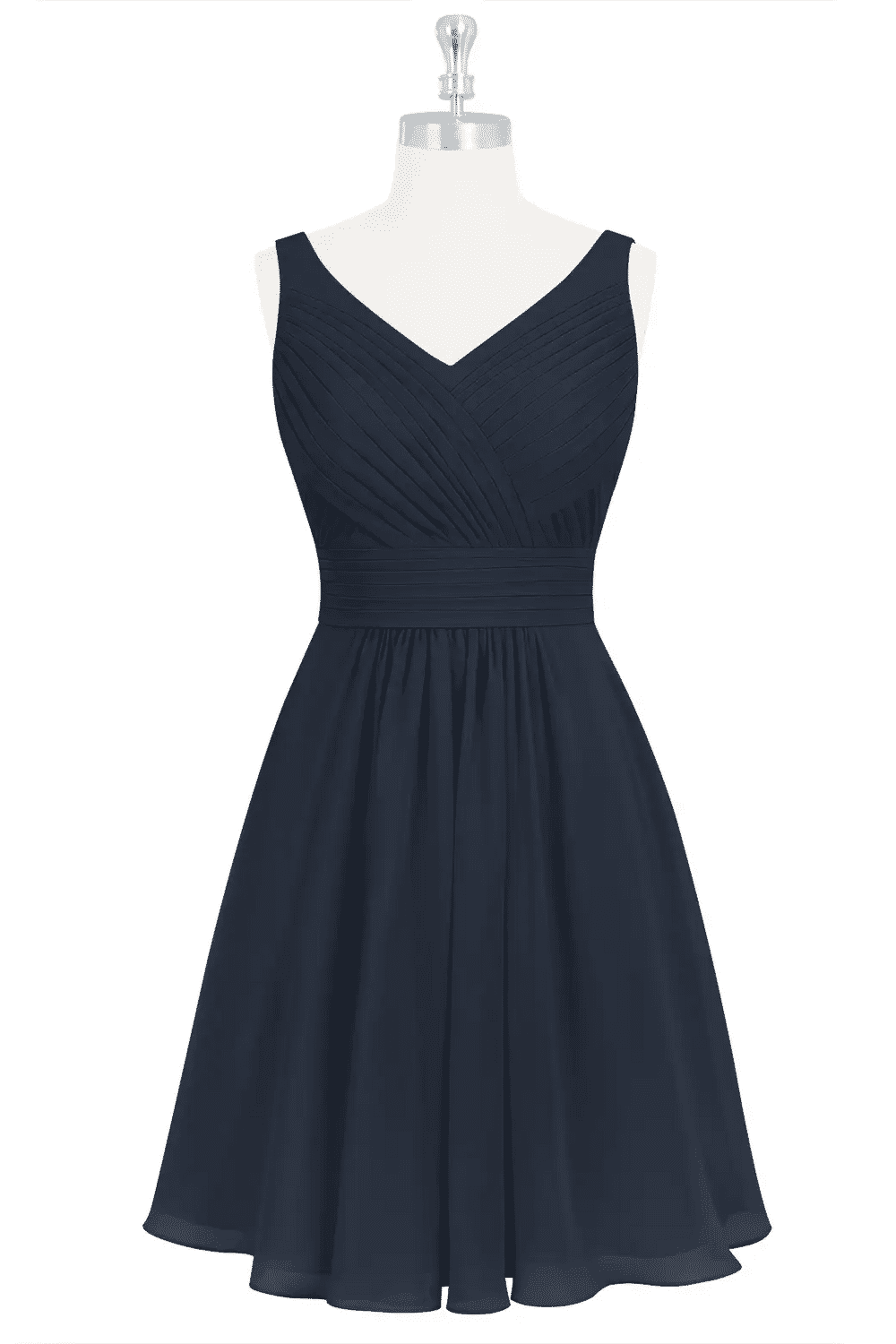 Dark Navy A-line V Neckline Chiffon Knee Length Bridesmaid Dress Dark Navy / US 8