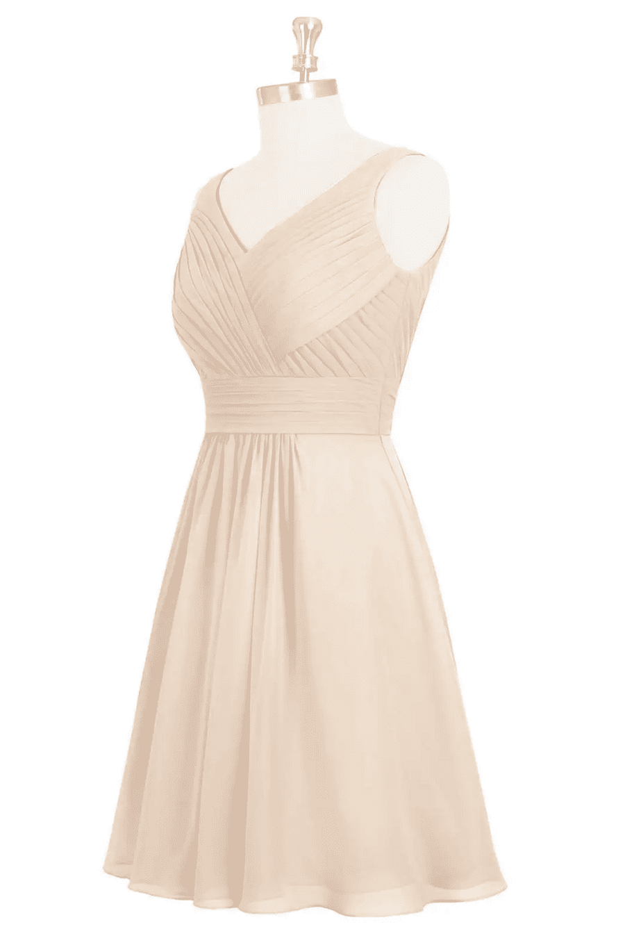 White Alabaster A-line Pleated V Neckline Chiffon Mini Bridesmaid Dress