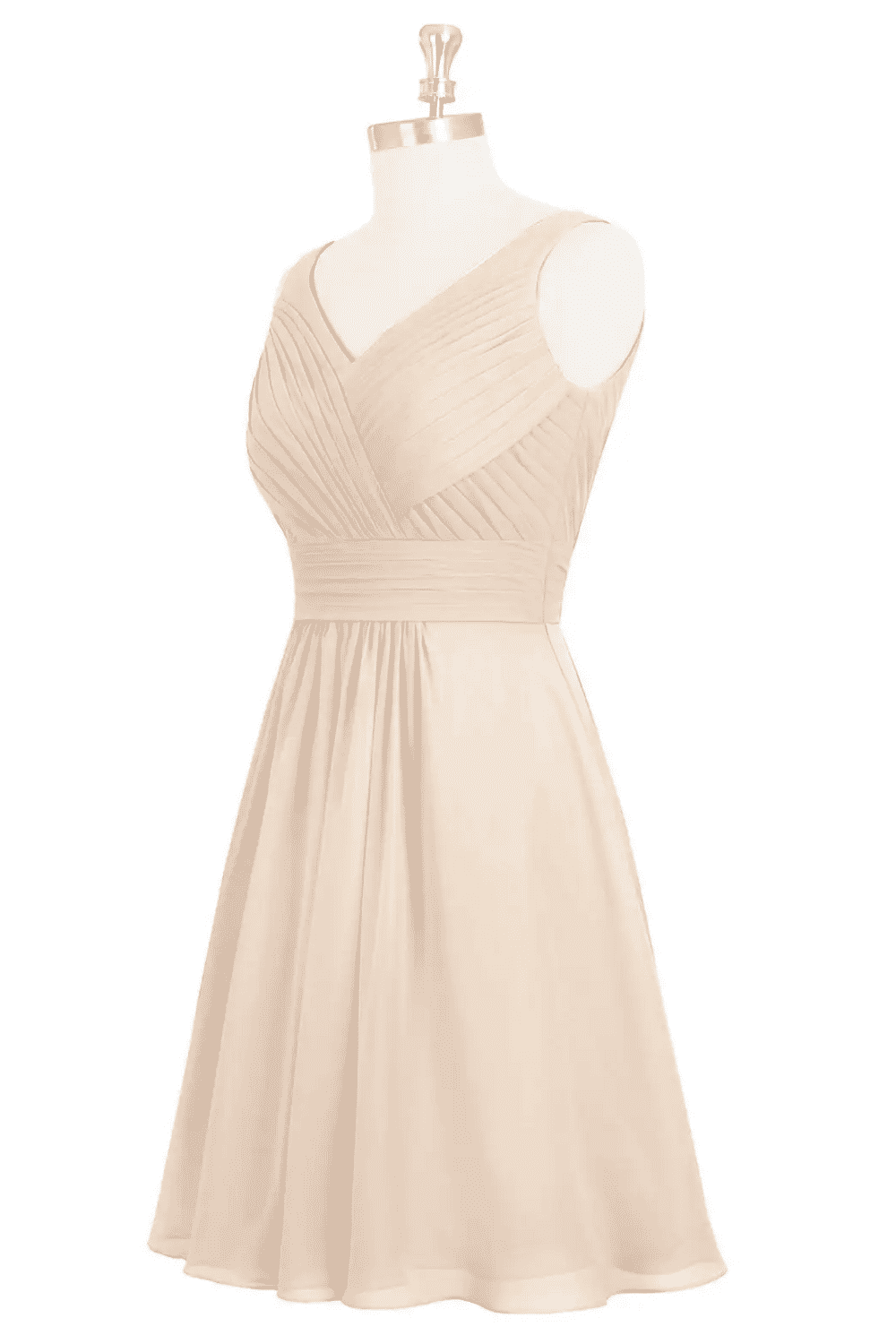 White Alabaster A-line Pleated V Neckline Chiffon Mini Bridesmaid Dress White Alabaster / US 16