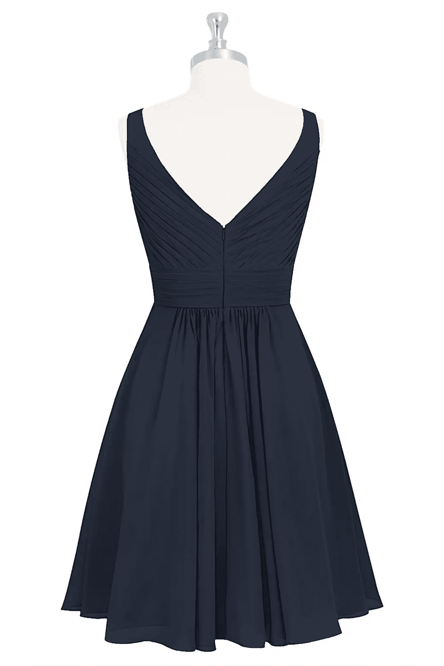 Dark Navy A-line V Neckline Chiffon Knee Length Bridesmaid Dress Dark Navy / US 2
