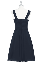 Dark Navy A-line Crossed V Neckline Chiffon Knee Length Bridesmaid Dress Dark Navy / US 16 Dark Navy A-line Crossed V Neckline Chiffon Knee Length Bridesmaid Dress Dark Navy / US 16